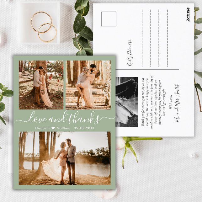 Postal Amor y gracias a Sage Green Boda Gracias (Subido por el creador)