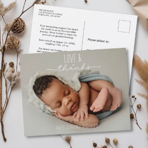 Postal Amor y Gracias Anuncio de Nacimiento Foto Nuevo Be