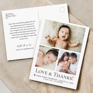 Postal Amor y Gracias Bebé Foto Anuncio de nacimiento