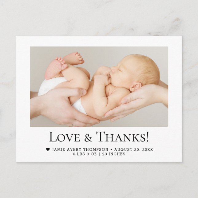 Postal Amor y Gracias Bebé Foto Anuncio de nacimiento (Anverso)