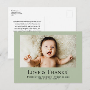 Postal Amor y Gracias Bebé Foto Estadísticas de Nacimient