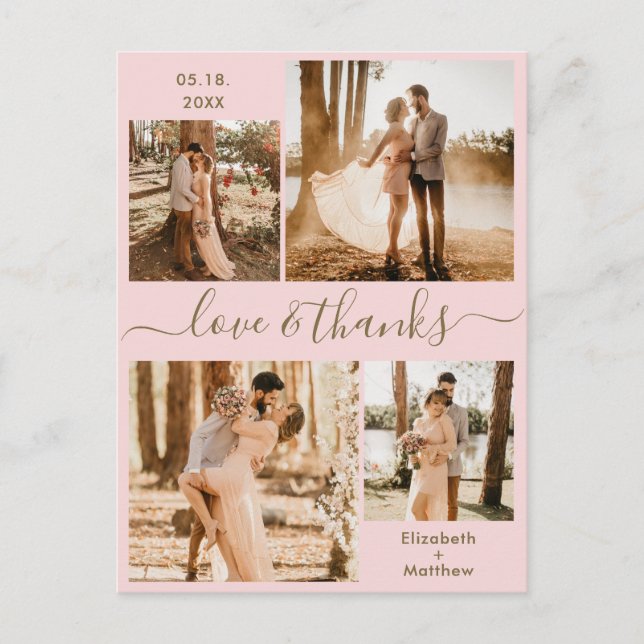 Postal Amor y gracias Boda Collage de fotos Gracias (Anverso)