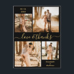 Postal Amor y gracias Boda Collage de fotos Gracias<br><div class="desc">Elegante, moderno, minimalista mano negra y dorada escrita a mano 4 collage de fotos boda personalizado gracias postal. Elegante plantilla de tarjeta de agradecimiento boda con cuatro (4) fotos en la parte delantera y una (1) foto en la parte posterior. Con el texto "Amor y agradecimiento" en una tipografía con...</div>