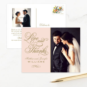 Postal Amor y gracias Boda de fotos de Rubor Gold Gracias