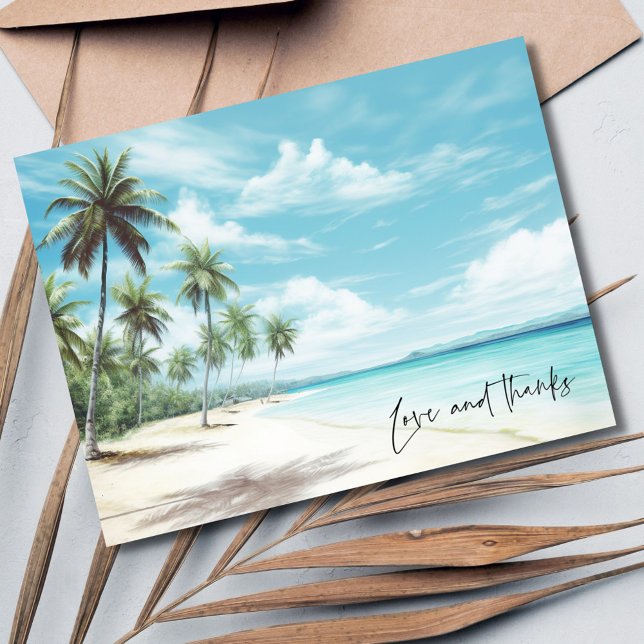 Postal Amor y gracias Boda en la playa Gracias Postcard (Love and Thanks Beach Wedding Thank You Postcard)