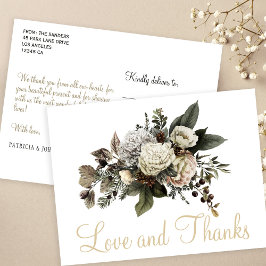 Postal Amor y gracias boda floral de invierno gracias