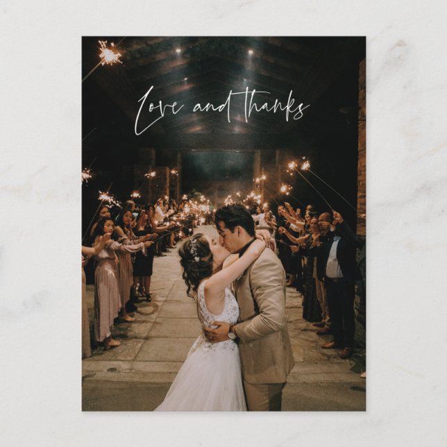 Postal Amor y gracias Boda fotográfico moderno Gracias (Anverso)