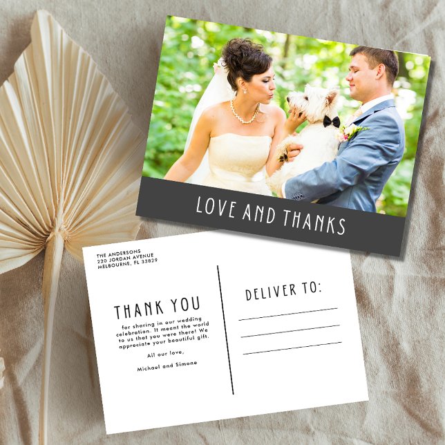 Postal Amor y gracias Boda fotográfico moderno Gracias (Subido por el creador)