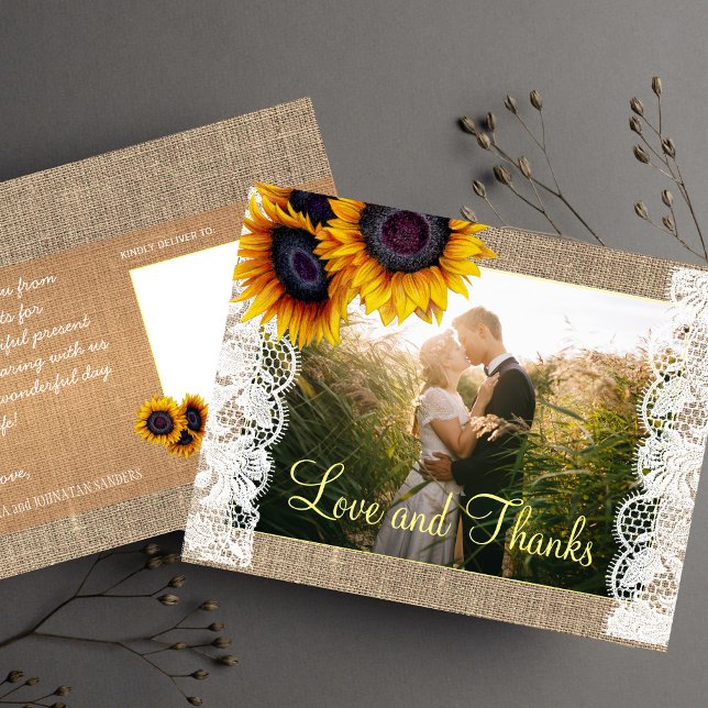 Postal Amor y gracias boda girasoles gracias (Subido por el creador)