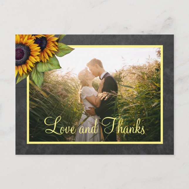 Postal Amor y gracias boda girasoles gracias (Anverso)
