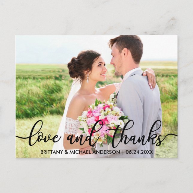 Postal Amor y gracias Boda moderno Gracias Foto B (Anverso)
