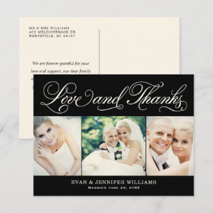 Postal Amor y gracias Boda negro.