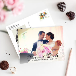 Postal Amor y gracias Boda negro.