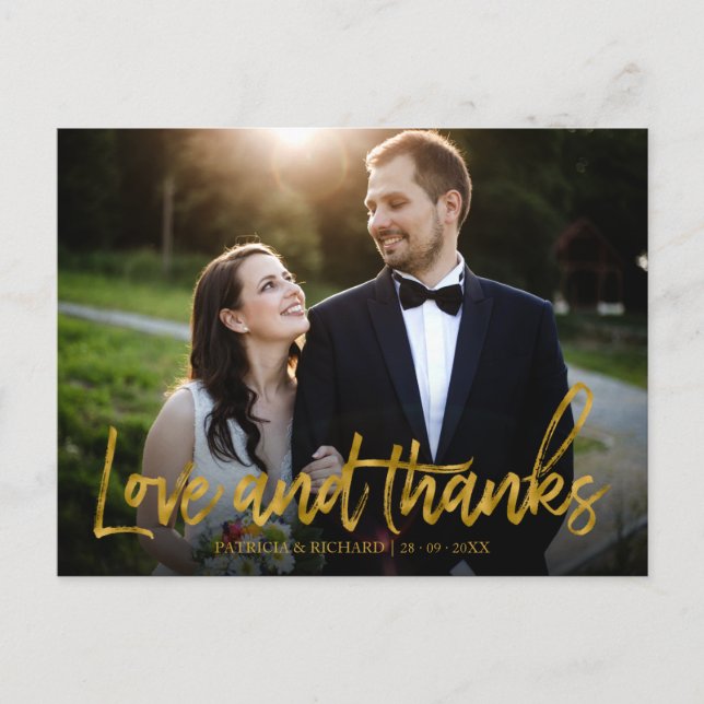 Postal Amor Y Gracias Boda Relieve metalizado dorado Grac (Anverso)