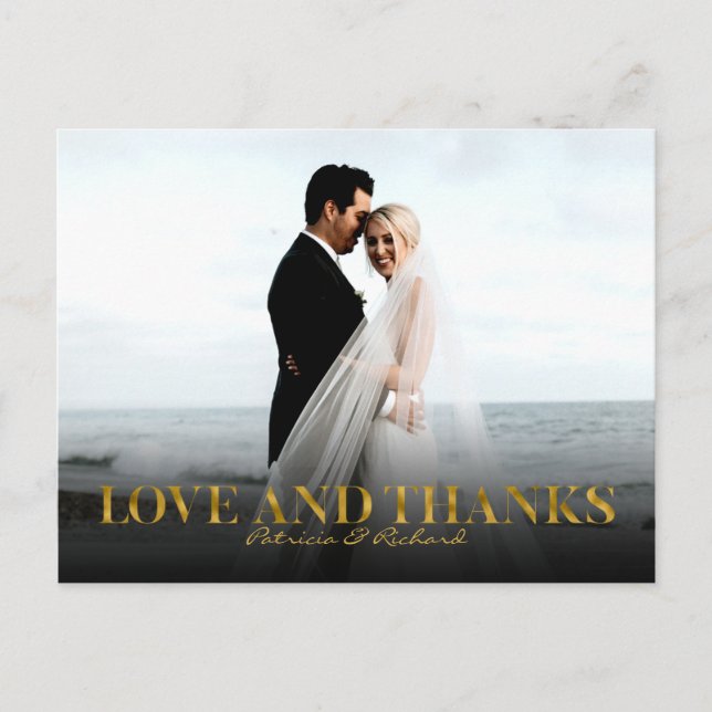 Postal Amor Y Gracias Boda Relieve metalizado dorado Grac (Anverso)