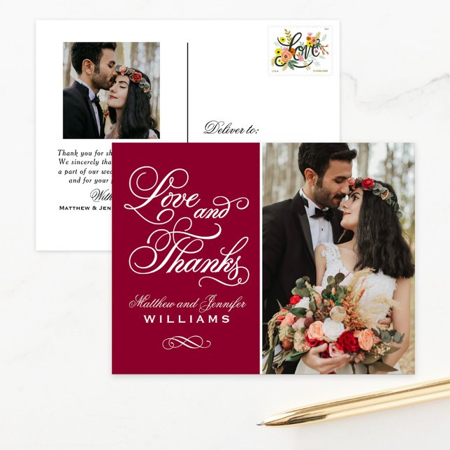 Postal Amor y gracias Boda Rojo. (Subido por el creador)
