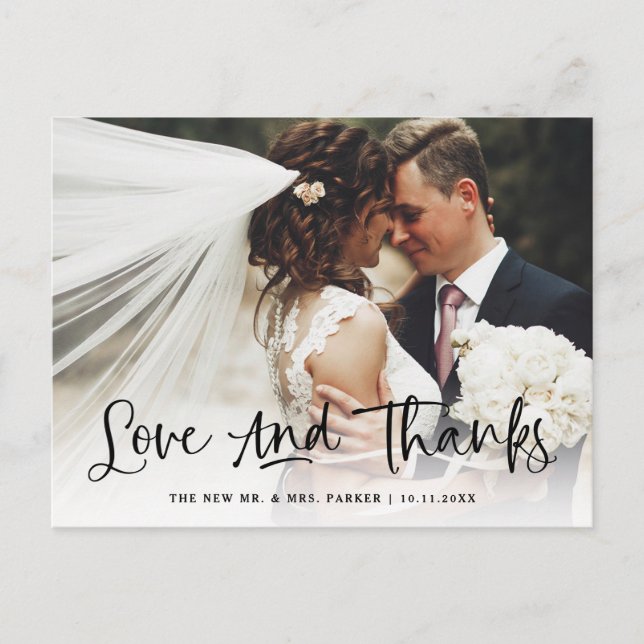 Postal Amor y gracias | Casual Photo Boda Gracias (Anverso)