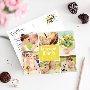 Postal Amor y gracias Collage de fotos Boda amarillo