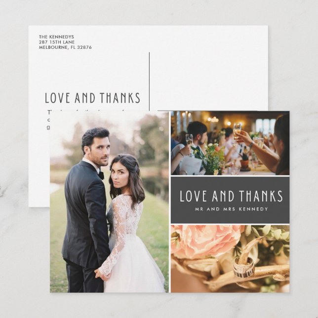 Postal Amor y gracias Collage de fotos Boda Gracias (Anverso / Reverso)