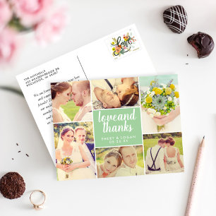 Postal Amor y gracias Collage de fotos Boda verde primave