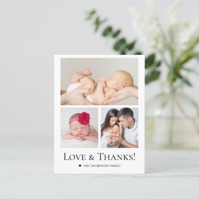 Postal Amor y Gracias Ducha de bebé personalizada con fot (Anverso de pie)