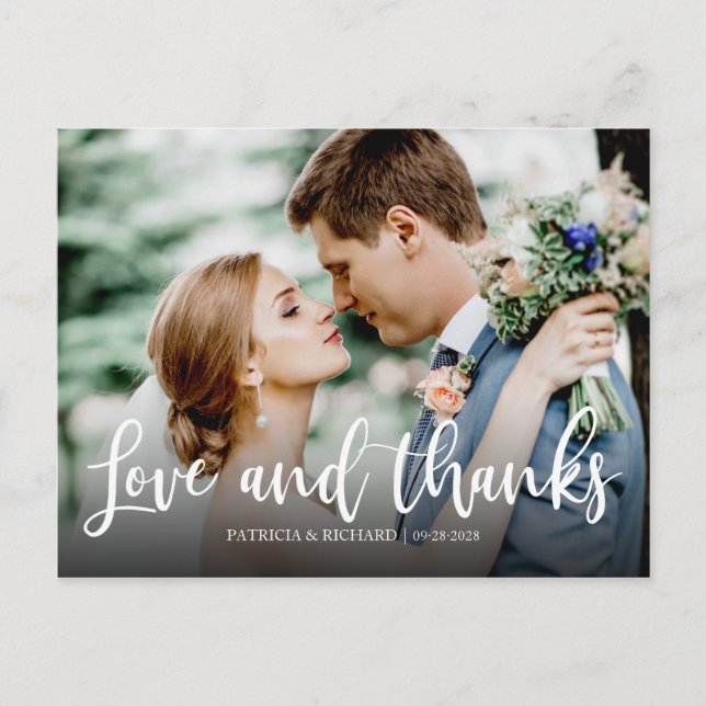 Postal Amor Y Gracias Elegante Boda Fotográfico Gracias (Anverso)
