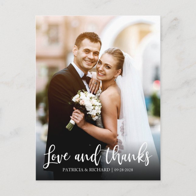 Postal Amor Y Gracias Elegante Boda Gracias Foto (Anverso)