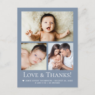 Postal Amor y Gracias Foto de bebé Anuncio de nacimiento