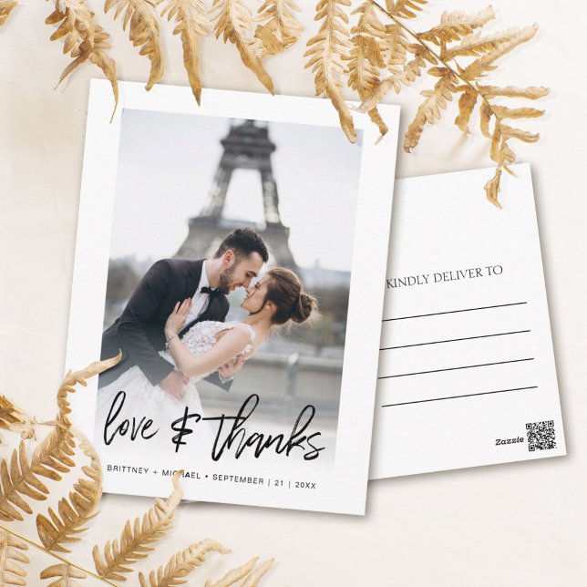 Postal Amor y Gracias Foto Moderna Gracias (Show your appreciation to your loved ones with an awesome photo thank-you card!)