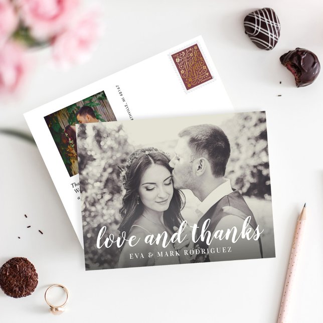 Postal Amor y gracias Guión blanco Sepia Foto Gracias (Subido por el creador)