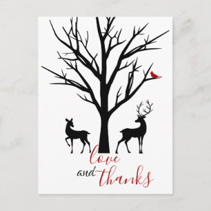 Postal Amor y gracias invierno de Pareja de Cerfs Gracias