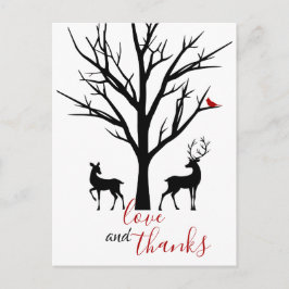 Postal Amor y gracias invierno de Pareja de Cerfs Gracias