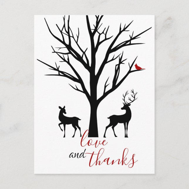 Postal Amor y gracias invierno de Pareja de Cerfs Gracias (Anverso)