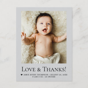 Postal Amor y Gracias Mod Gris Bebé Foto Nacimiento