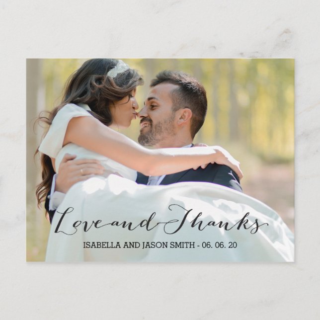 POSTAL AMOR Y GRACIAS SCRIPT | BODA GRACIAS POSTCARD (Anverso)