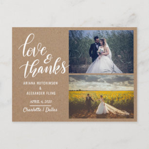 Postal Amor Y Gracias Script Kraft Boda Foto