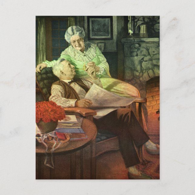 Postal Amor y romance vintage; abuelos románticos (Anverso)