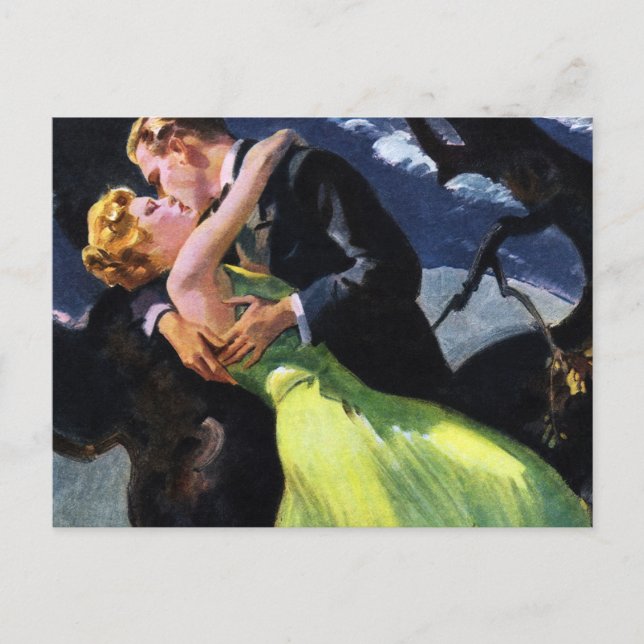 Postal Amor y romance vintage, beso romántico (Anverso)