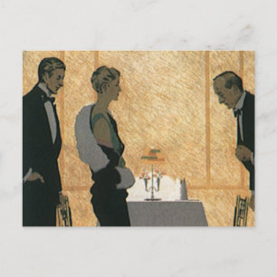 Postal Amor y romance vintage, cena de pareja elegante