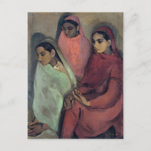 Postal Amrita Sher-Gil, pintura, tres Chicas