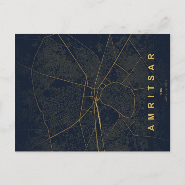 Postal Amritsar India Mapa De Ciudad Diseño Mínimo (Anverso)