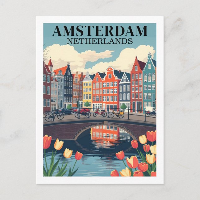 Postal Ámsterdam Bicycles de viajes en Ilustracion de los (Anverso)