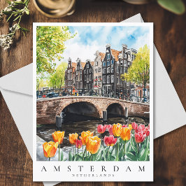 Postal Amsterdam Canal Tulips en el viaje acuático de pri