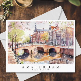 Postal Amsterdam Canal Watercolor Países Bajos Travel