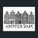Postal Amsterdam Holland Canal House Travel Cute<br><div class="desc">Envía un mensaje con esta dulce y caprichosa tarjeta postal de arte de las casas de Ámsterdam. Puedes personalizar y cambiar o agregar texto también. Añade tu propio texto en la parte posterior. Revisa mi tienda por muchos más colores y patrones! Y más artículos a juego como totes, pegatinas, imanes,...</div>