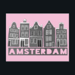 Postal Ámsterdam Holland Canal House Viaje Sitio Web Negr<br><div class="desc">Envía un mensaje con esta dulce y caprichosa tarjeta postal de arte de las casas de Ámsterdam. Puedes personalizar y cambiar o agregar texto también. Añade tu propio texto en la parte posterior. Revisa mi tienda por muchos más colores y patrones! Y más artículos a juego como totes, pegatinas, imanes,...</div>