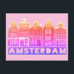 Postal Ámsterdam Holland Canal House Viajes Coloridos<br><div class="desc">Envía un mensaje con esta dulce y caprichosa tarjeta postal de arte de las casas de Ámsterdam. Puedes personalizar y cambiar o agregar texto también. Añade tu propio texto en la parte posterior. Revisa mi tienda por muchos más colores y patrones! Y más artículos a juego como totes, pegatinas, imanes,...</div>