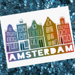 Postal Ámsterdam Holland Canal House Viajes Coloridos<br><div class="desc">Envía un mensaje con esta dulce y caprichosa tarjeta postal de arte de las casas de Ámsterdam. Puedes personalizar y cambiar o agregar texto también. Añade tu propio texto en la parte posterior. Revisa mi tienda por muchos más colores y patrones! Y más artículos a juego como totes, pegatinas, imanes,...</div>