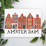 Postal Ámsterdam Holland Canal House Viajes Coloridos<br><div class="desc">Envía un mensaje con esta dulce y caprichosa tarjeta postal de arte de las casas de Ámsterdam. Puedes personalizar y cambiar o agregar texto también. Añade tu propio texto en la parte posterior. Revisa mi tienda por muchos más colores y patrones! Y más artículos a juego como totes, pegatinas, imanes,...</div>