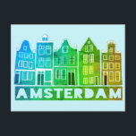 Postal Ámsterdam Holland Canal House Viajes Coloridos<br><div class="desc">Envía un mensaje con esta dulce y caprichosa tarjeta postal de arte de las casas de Ámsterdam. Puedes personalizar y cambiar o agregar texto también. Añade tu propio texto en la parte posterior. Revisa mi tienda por muchos más colores y patrones! Y más artículos a juego como totes, pegatinas, imanes,...</div>
